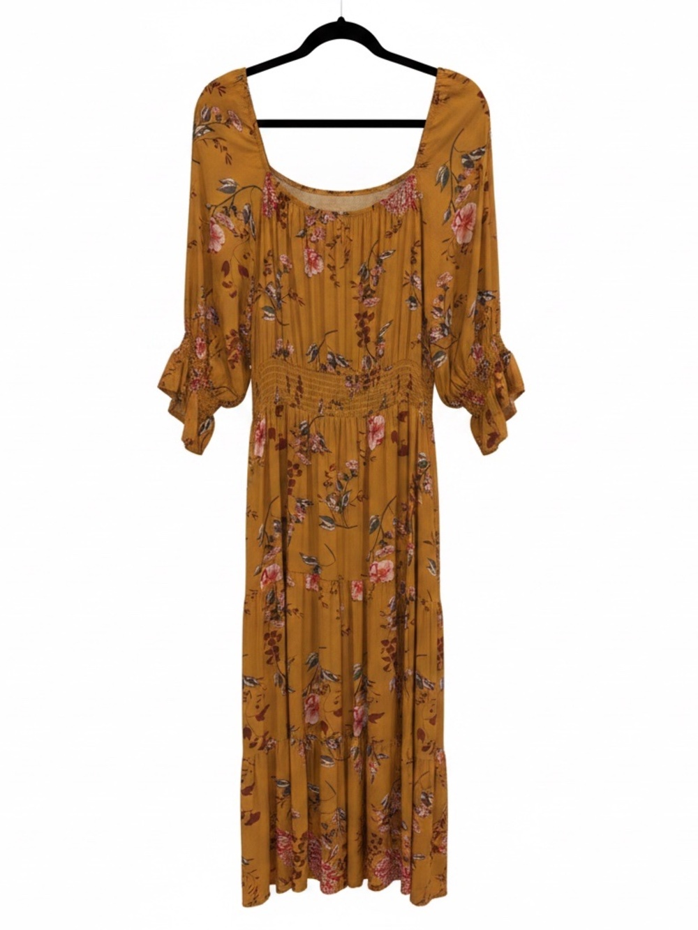 Indigo Rose Midi Floral  BoHo Smocked Waist Rayon Dress Size 3X NWT - Picture 2 of 3